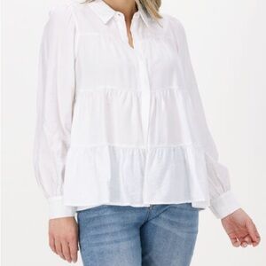 Yas Pala Long Sleeve Peplum Blouse in White Size Small